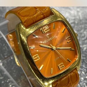LuX””” Peugeot Flame Orange Dial /  Gold Trim Watch